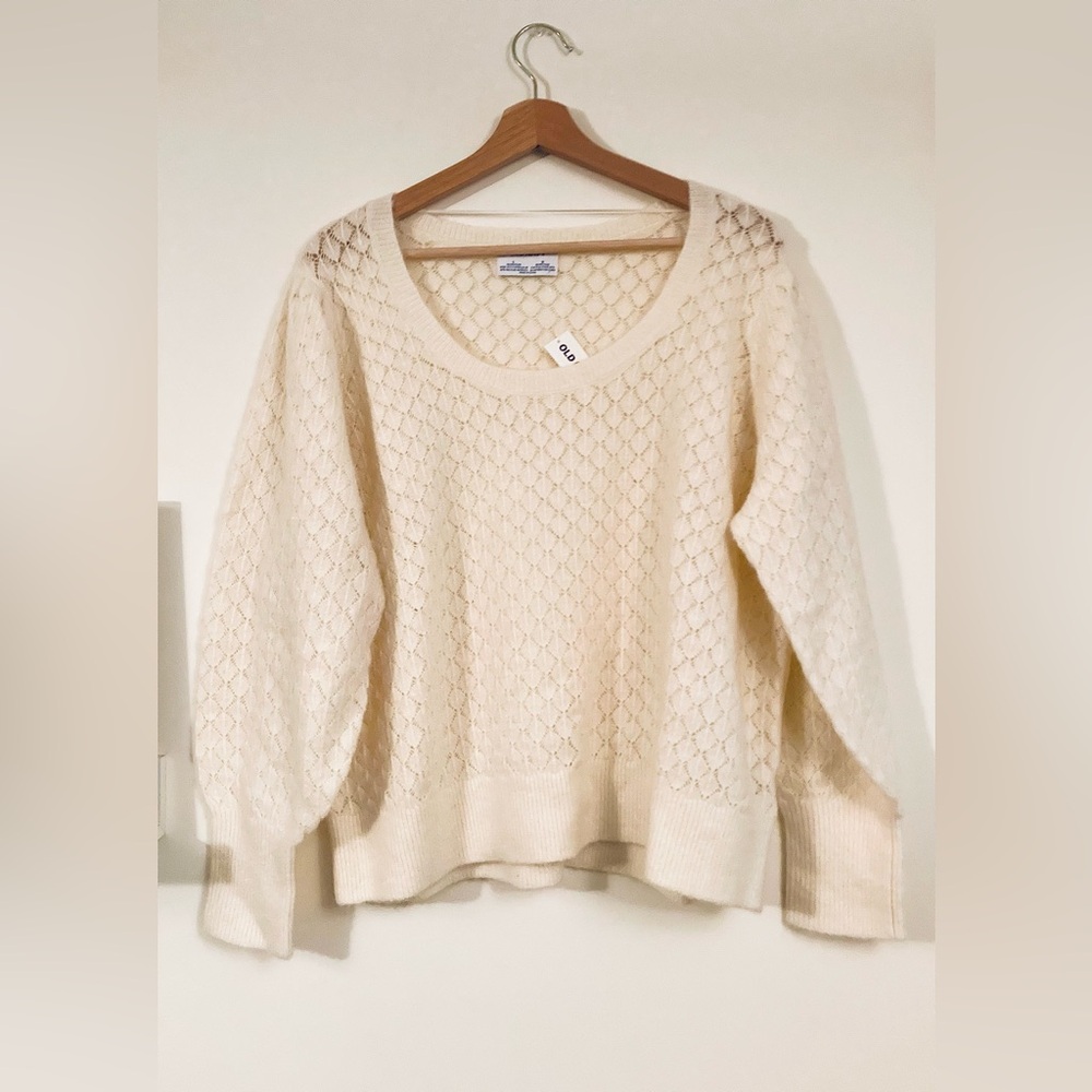 NWTS Old Navy Pointelle Sweater Textured Cream Sweater Winter Coquette Size L
